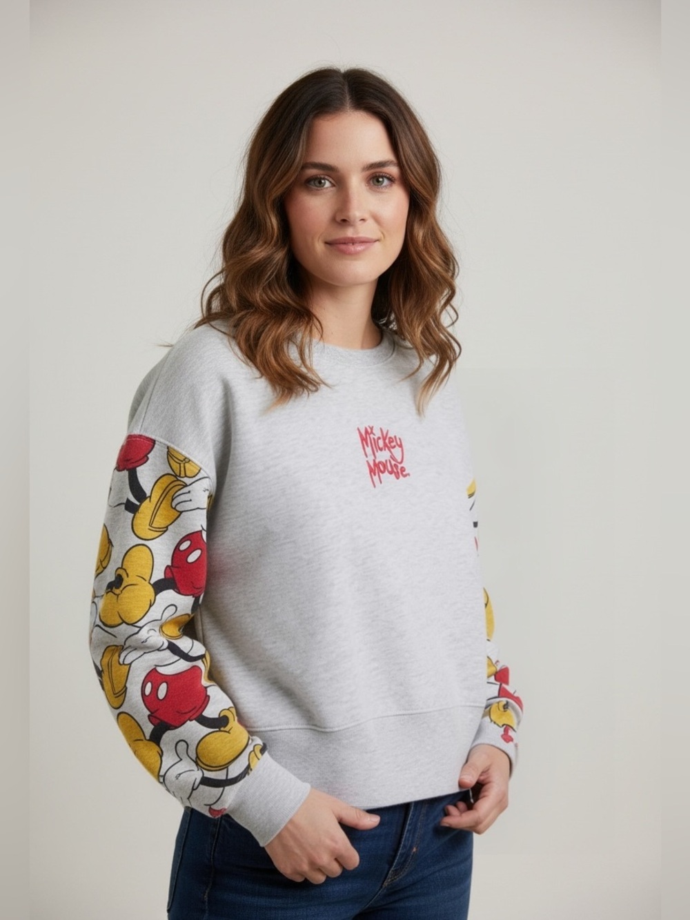 Disney Light Gray Mickey Mouse Pullover Sweatshirt